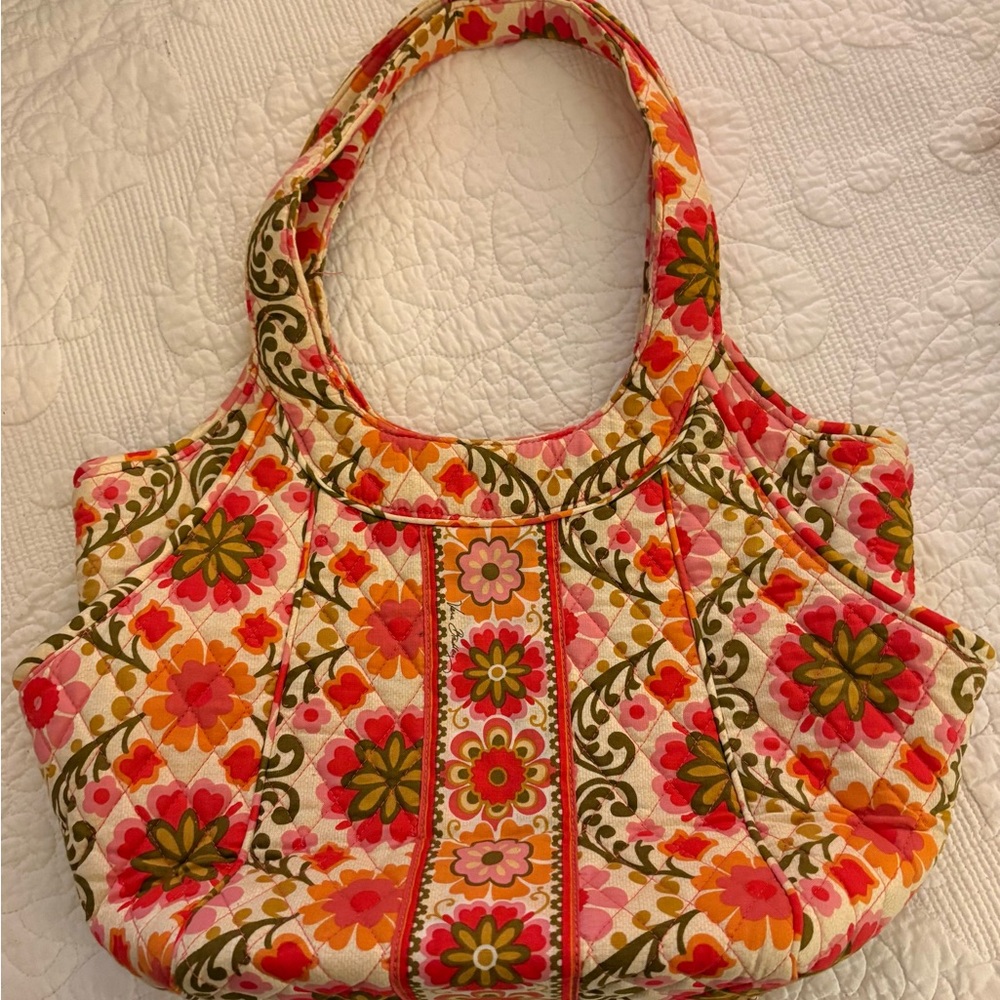 Vera Bradley Quilted Floral Shoulder Bag in Pink, Orange & Green
